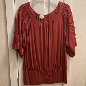 Anthropologie Postmark Burgundy Bell Sleeve Mesh Panel Top Size Medium